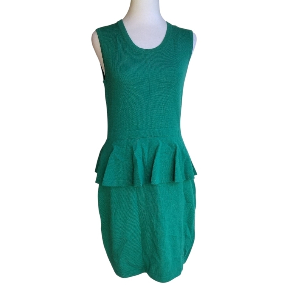 Autumn Cashmere Teal Kelly Green Peplum 100% Cashmere Dress Size Medium